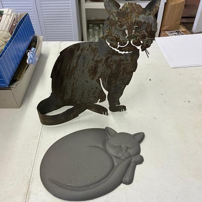 Sale Photo Thumbnail #1143: Sleeping cat: 10" long x 6" wide
Metal cat: 14" high