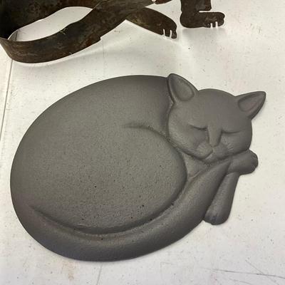 Sale Photo Thumbnail #1145: Sleeping cat: 10" long x 6" wide
Metal cat: 14" high