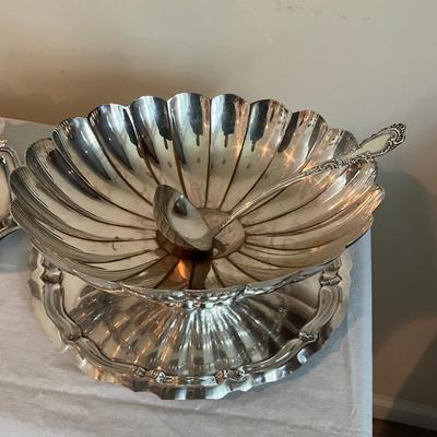 Sale Photo Thumbnail #1253: Comes with trays, spoons & bowls
Bigger bowl: 12" wide x 4.5" high x 10.5" deep
Smaller bowl: 10.75" diameter x 4" high