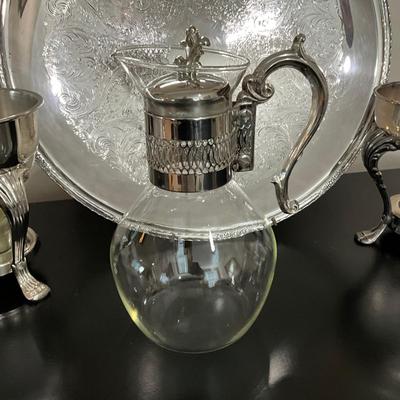 Sale Photo Thumbnail #1257: Comes with large silver plate & extra stand
Tray: 17.75" diameter
Coffee Warmer: 14" high