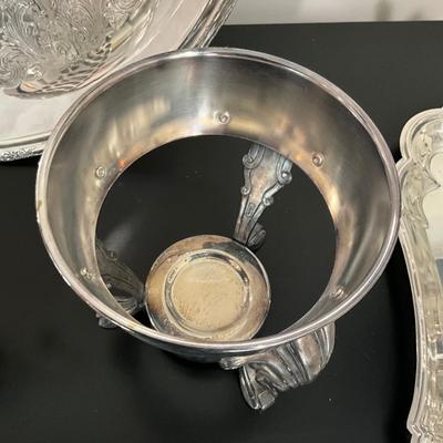 Sale Photo Thumbnail #1255: Comes with large silver plate & extra stand
Tray: 17.75" diameter
Coffee Warmer: 14" high