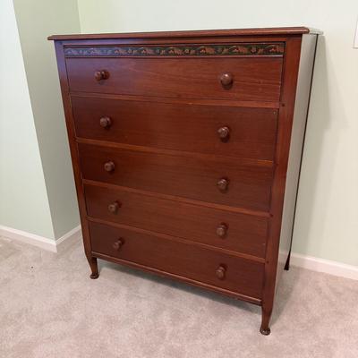 Solid Wood Dresser with Hand-Painted Accent