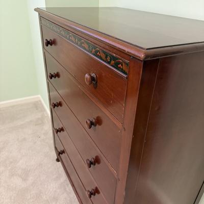 Solid Wood Dresser with Hand-Painted Accent