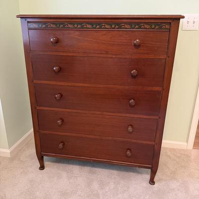 Solid Wood Dresser with Hand-Painted Accent