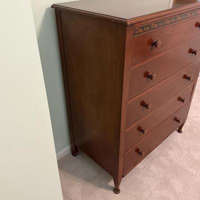 Solid Wood Dresser with Hand-Painted Accent
