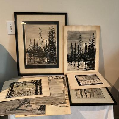 Sale Photo Thumbnail #1376: Two framed, others are un-framed