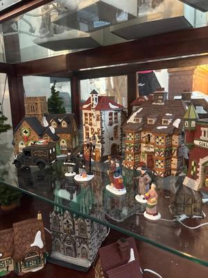 Dickens Village houses & people (top2 shelves only)