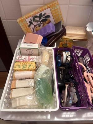 Soaps, soap holders, glass cases