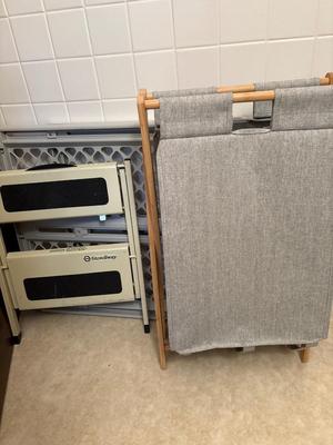 Laundry basket, pet gate & stepstool