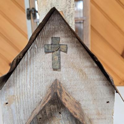 LOT 63P: Country Cottage Decor Including Ceramic Pitcher, Wooden Church, and More