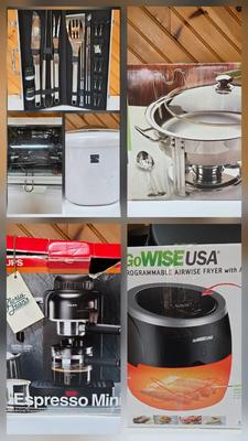 LOT 65P: Kitchen Appliances and Accessories Including Air Fryer, Bread Maker, Chafing Dish, Espresso Maker, and More