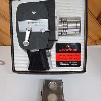 LOT 66P: Vintage Panorama Film Slide Projector, Keystone Movie Camera, and Wittnauer Cine-twin Movie Camera and Projector