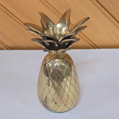 LOT 142F: Two Brass Cranes Figures, Pineapple, and Piggy Bank