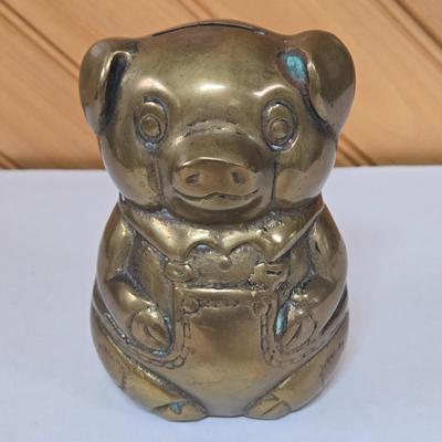 LOT 142F: Two Brass Cranes Figures, Pineapple, and Piggy Bank