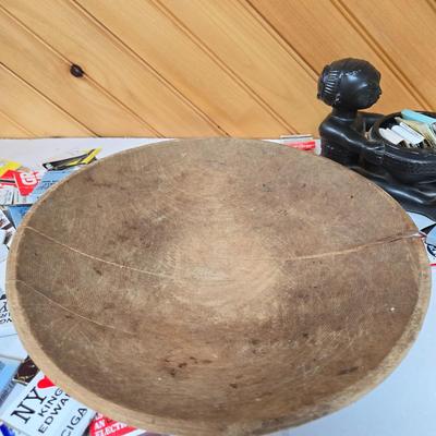LOT 145F: Wooden Dough Bowl Filled with Matches and Incense Burner/ Ashtray