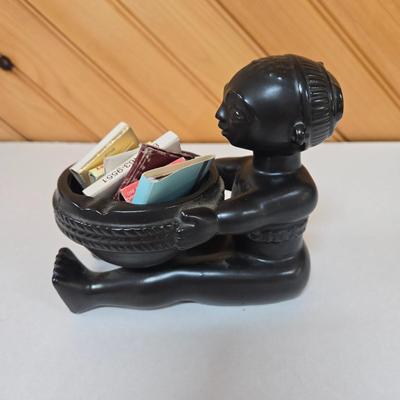 LOT 145F: Wooden Dough Bowl Filled with Matches and Incense Burner/ Ashtray