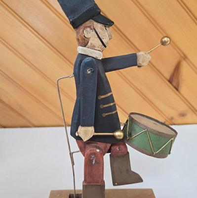LOT 147F: Musical Wooden Old Mill, Recipe Box, Wooden Block Church, and Folk Art Automata Drummer