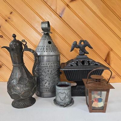 LOT 149F: Cast Iron Eagle Cachepot and More