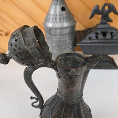 LOT 149F: Cast Iron Eagle Cachepot and More