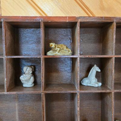 LOT 150F: Wooden Display Shelf with Multiple Red Rose Wade Figurines