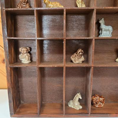 LOT 150F: Wooden Display Shelf with Multiple Red Rose Wade Figurines
