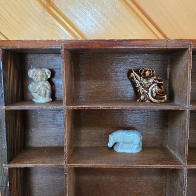 LOT 150F: Wooden Display Shelf with Multiple Red Rose Wade Figurines