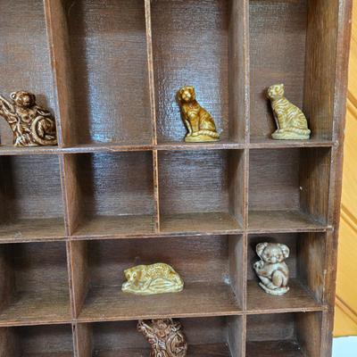 LOT 150F: Wooden Display Shelf with Multiple Red Rose Wade Figurines