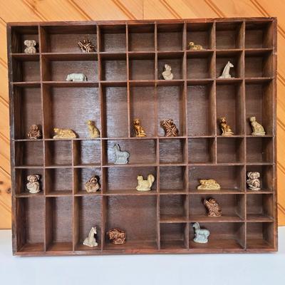 LOT 150F: Wooden Display Shelf with Multiple Red Rose Wade Figurines