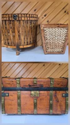LOT 157F: Wooden Chest with Half-moon Box and Square Basket