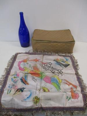 Cobalt Blue Ty Nant Still Spring Water Bottle Souvenir Cloth Quilted Fabric Storage Box