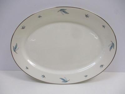 Celeste Syracuse China Made In America Platter Platinum Trim Blue Leaves