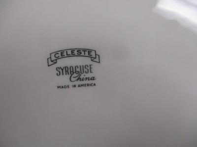 Celeste Syracuse China Made In America Platter Platinum Trim Blue Leaves