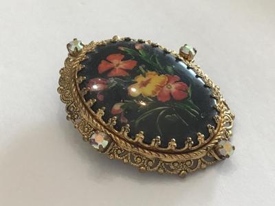 Vintage Ceramic Aurora Borealis Brooch