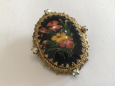 Vintage Ceramic Aurora Borealis Brooch