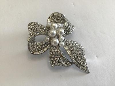 Crystal Bow Brooch Marked