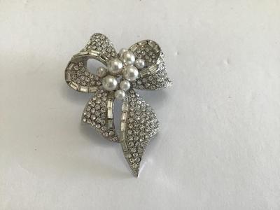 Crystal Bow Brooch Marked