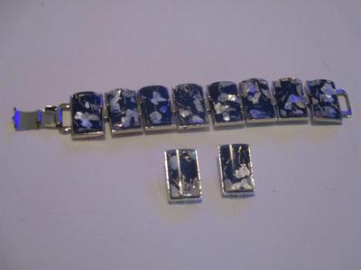 Lucite Style Segmented Confetti Bracelet & Clip On Earrings #40