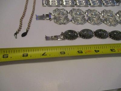 Antique Bracelets & Necklaces (1) Monet Gold Tone Signed & (1) Signed Coro Pegasus Blue Confetti Bracelet #43