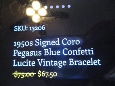 Antique Bracelets & Necklaces (1) Monet Gold Tone Signed & (1) Signed Coro Pegasus Blue Confetti Bracelet #43