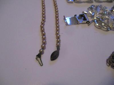 Antique Bracelets & Necklaces (1) Monet Gold Tone Signed & (1) Signed Coro Pegasus Blue Confetti Bracelet #43