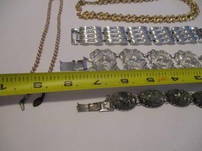 Antique Bracelets & Necklaces (1) Monet Gold Tone Signed & (1) Signed Coro Pegasus Blue Confetti Bracelet #43
