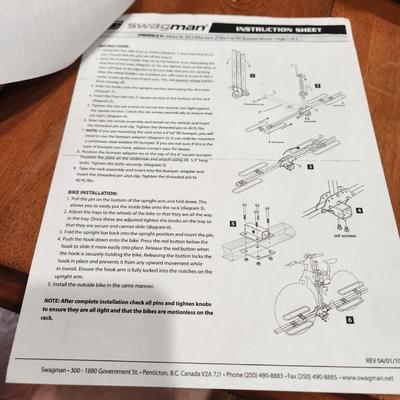 Swagman Two Bike Rack Hitch Mount w instructions
