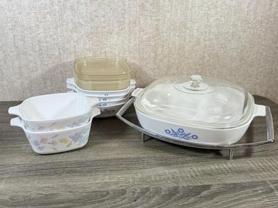 LOT 162K: Vintage Corningware Baking Dishes: Blue Cornflower & Pastel Bouquet