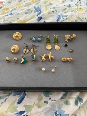 Sale Photo Thumbnail #227: This lot of earrings has two clip on one screw on and the rest are pierced.
