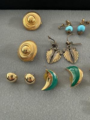 Sale Photo Thumbnail #228: This lot of earrings has two clip on one screw on and the rest are pierced.