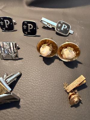 Sale Photo Thumbnail #242: This lot is for Vintage cufflinks and a tie clasp.