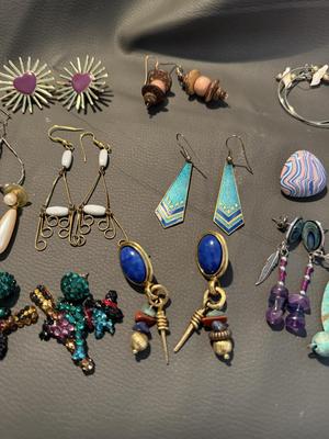 Sale Photo Thumbnail #247: This lot has fun earrings in it. There are wooden Fish, fish, and check out the witches for Halloween that is so awesome. And more..