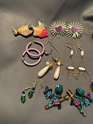 Sale Photo Thumbnail #246: This lot has fun earrings in it. There are wooden Fish, fish, and check out the witches for Halloween that is so awesome. And more..