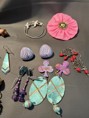 Sale Photo Thumbnail #248: This lot has fun earrings in it. There are wooden Fish, fish, and check out the witches for Halloween that is so awesome. And more..