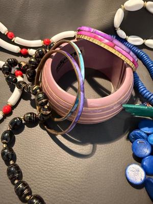 Sale Photo Thumbnail #264: This is for a lot of Vintage plastic necklaces and a bracelet that is from PC designs from India